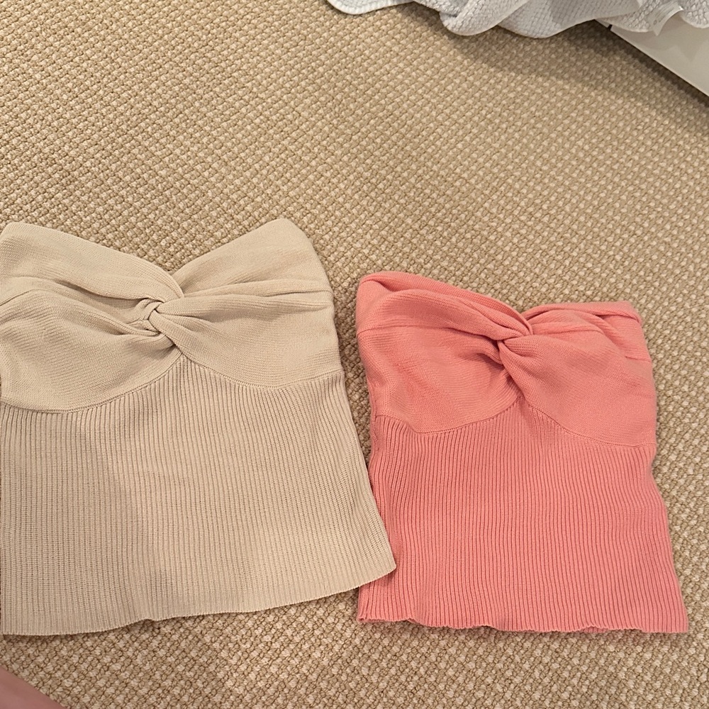 Amazon Women's Knotted Crop Tops - Beige and Coral